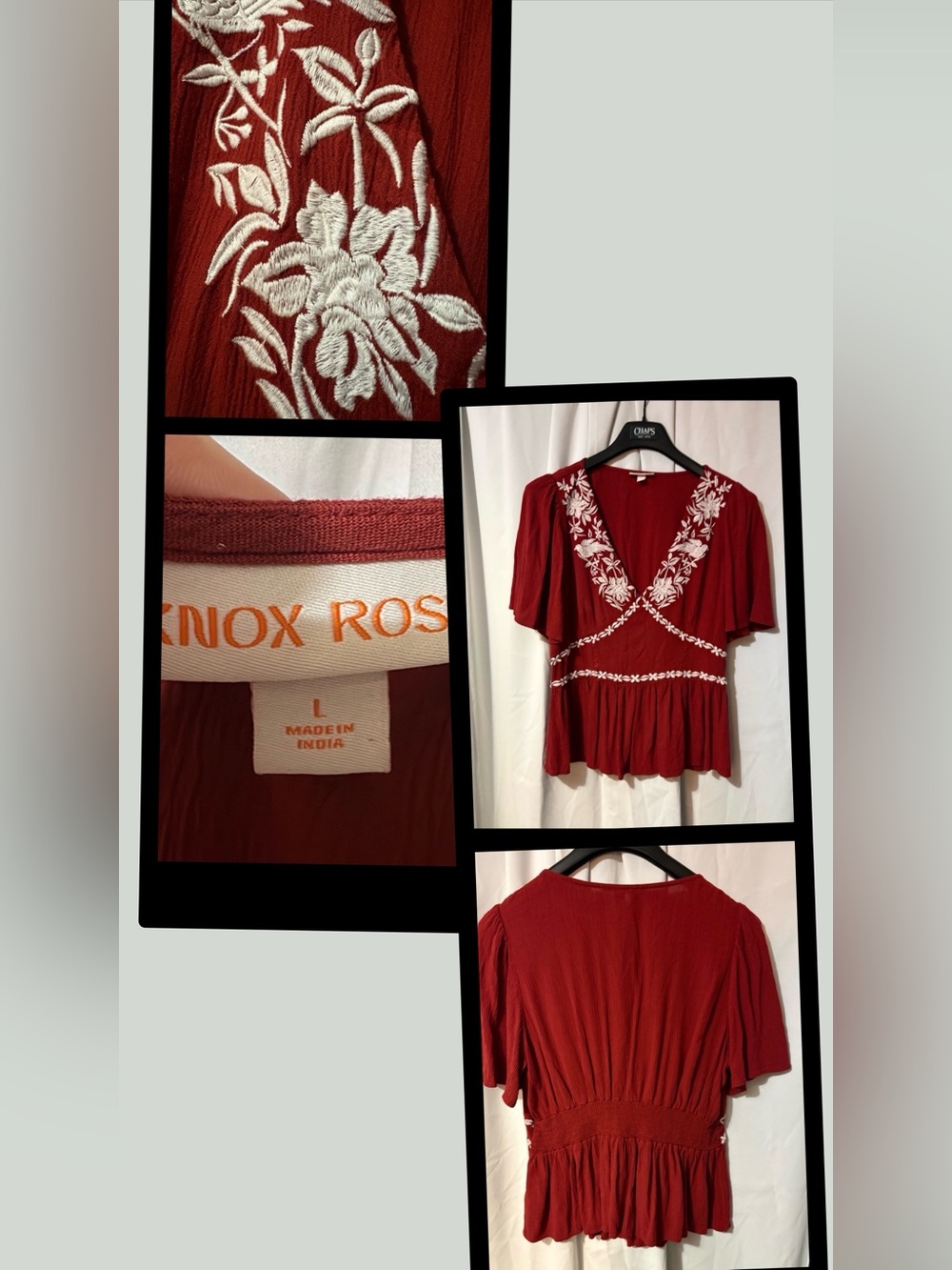 Women’s Red Embroidered V-Neck Peplum Top #2094